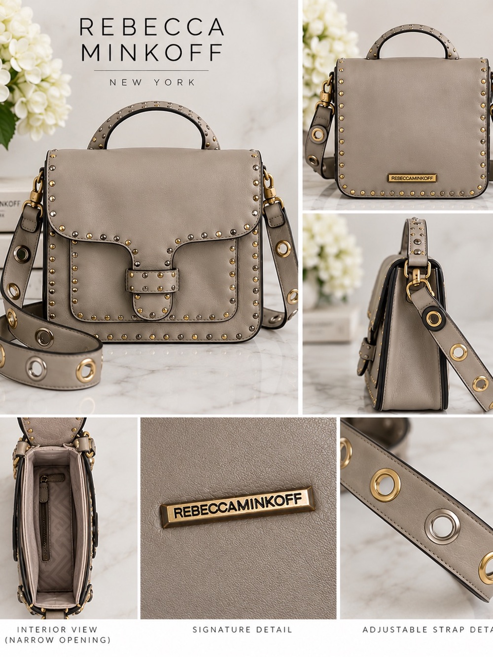 Rebecca Minkoff Taupe Leather Studded Crossbody Satchel